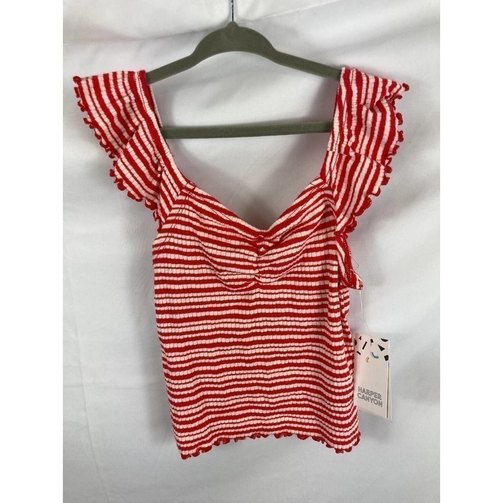 4/$25 NWT Harper Canyon striped ruffle sleeve strapless top